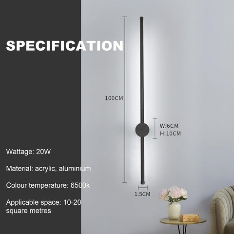 Aplique De Pared Interior, Aplique De Pared Led Giratorio De 360 ​​​​° 6500 K Blanco Frío, Lámpara De Pared Negra Moderna para Dormitorio, Sala De Estar, Comedor, Pasillo, Escaleras, 100 Cm