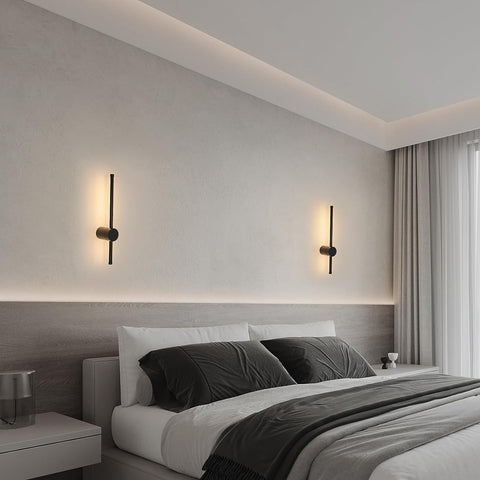Lámpara de pared LED moderna con forma de línea, giratoria de 360°, blanco cálido, 3000 K, para salón, dormitorio, pasillo, entrada, color negro, 40 cm