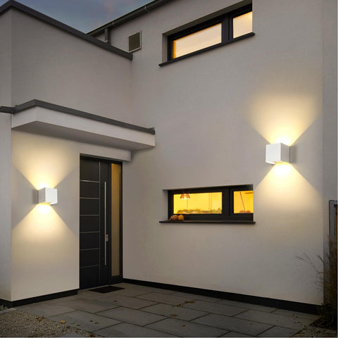Paquete de 2 luces de pared LED para exteriores, 12 W, luces de pared para interiores con ángulo ajustable, iluminación de pared para exteriores, lámpara de pared moderna IP65 impermeable para sala de estar, dormitorio (blanco) blanco cálido 3000 K