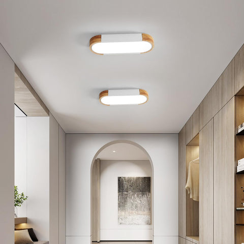 Lámpara de techo LED de madera de 12 W, luz de techo LED blanca fría de 6500 K en iluminación nórdica moderna ovalada Lámpara de techo interior para dormitorio, cocina, pasillo, balcón