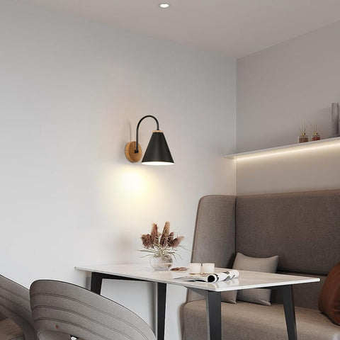 Lámpara de noche nórdica en hierro y madera (Negro, , Casquillo E27,)