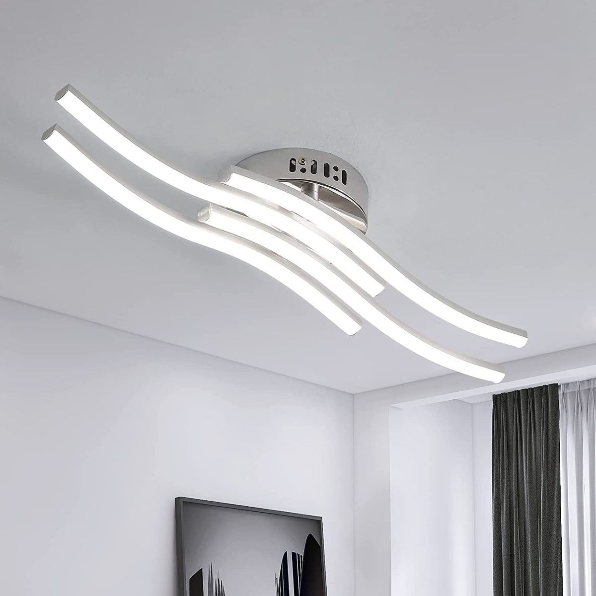 Plafonnier LED Ondulé à 4 Lumières, Lumière Blanche 6000K, 24W pour Salon, Salle de Bain et Cuisine, Luminaire Plafonnier Moderne IP20