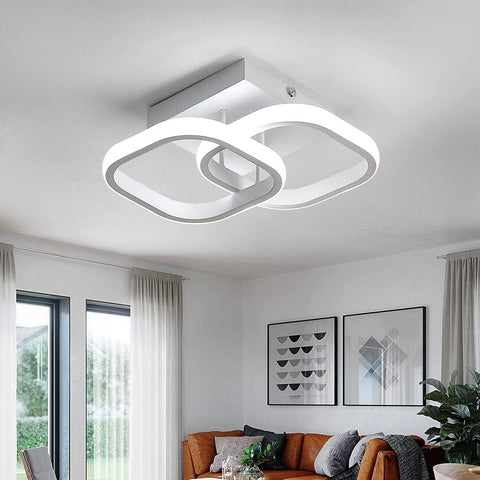 Lámpara de techo LED de 24 W, diseño moderno, lámpara de techo circular cuadrada para cocina, comedor, dormitorio, pasillo, entrada, balcón, paquete de 2, blanco frío 6000 K