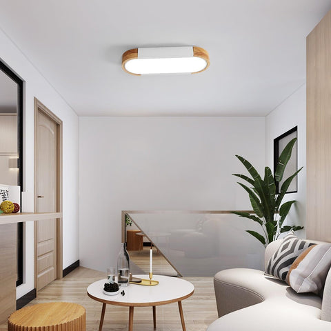 Lámpara de techo LED de madera de 12 W, luz de techo LED blanca fría de 6500 K en iluminación nórdica moderna ovalada Lámpara de techo interior para dormitorio, cocina, pasillo, balcón