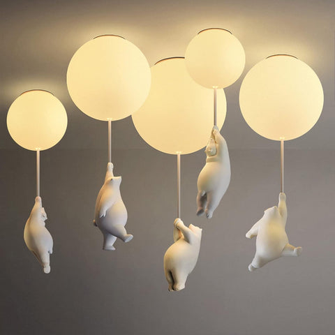 Lámpara de techo escandinava moderna con forma de oso, pantalla acrílica de 25 cm, cabezal E27 sin fuente de luz, adecuada para dormitorio, sala de estar, patio, cafetería