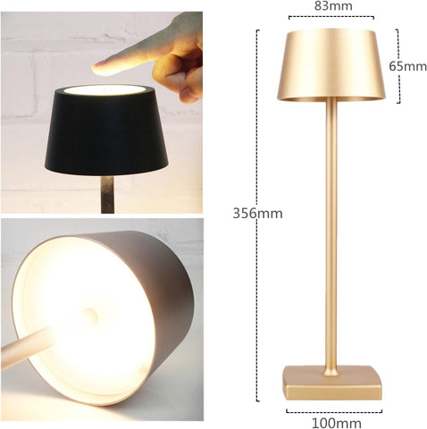 Lámpara de mesa recargable, lámpara de noche inalámbrica, lámpara inalámbrica, lámpara de mesa LED, clase de protección IP54, adecuada para jardín/mesa/mesita de noche dorada