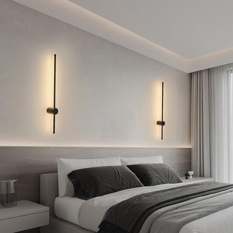 Lámpara de pared LED moderna con forma de línea, giratoria de 360°, blanco cálido, 3000 K, para salón, dormitorio, pasillo, entrada, color negro, 80 cm