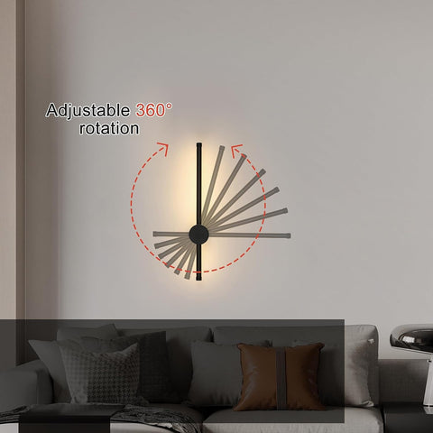 Lámpara de pared LED moderna con forma de línea, giratoria de 360°, blanco cálido, 3000 K, para salón, dormitorio, pasillo, entrada, color negro, 40 cm