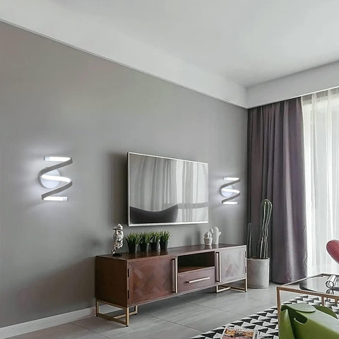 Lámpara de pared LED para interiores, lámpara de pared en espiral blanca de 18W, lámpara de pared moderna para dormitorio, pasillo, oficina, luz blanca fría 6500K