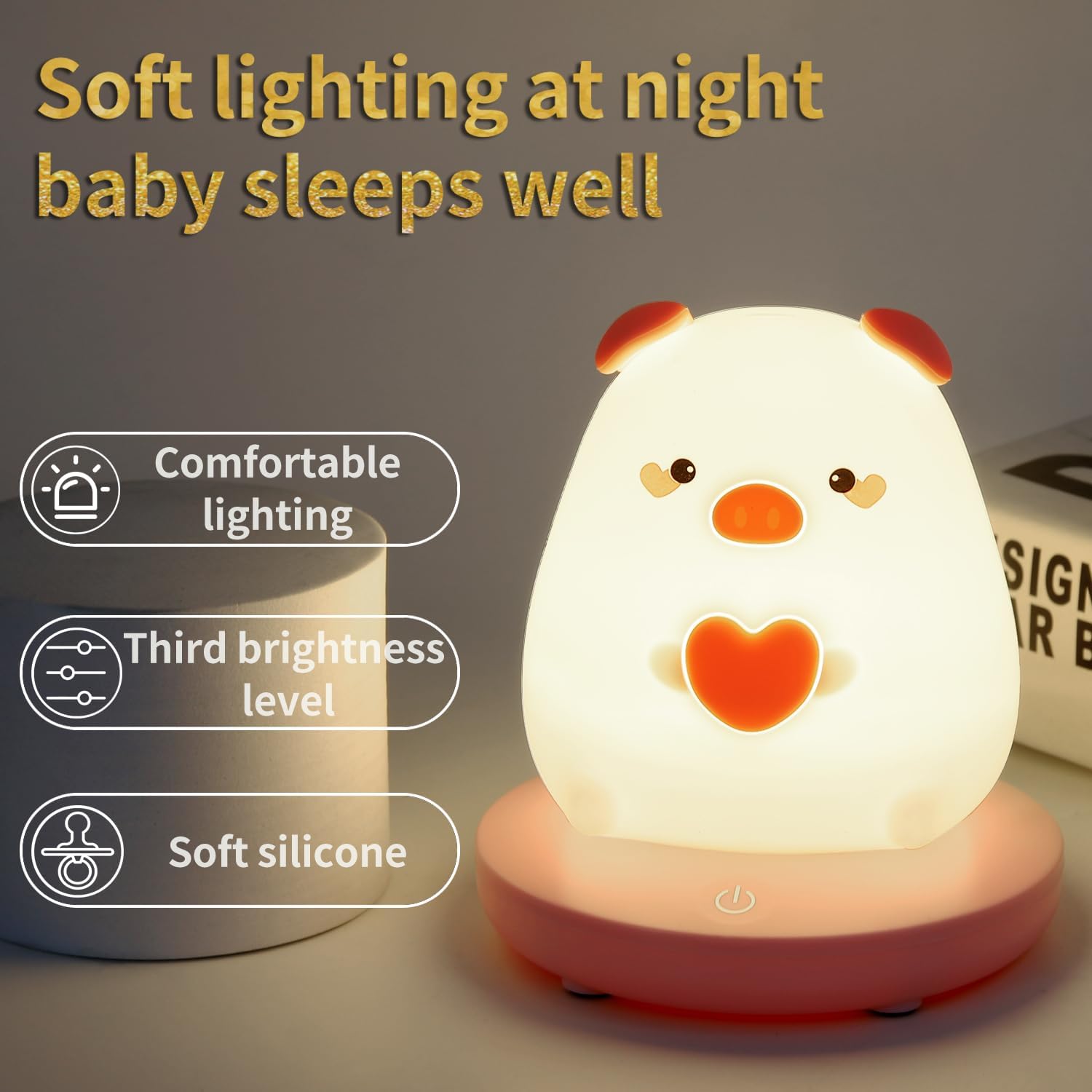 Veilleuse Enfant LED, Porcelet Silicone Veilleuse, Veilleuse Bébé Dimmable