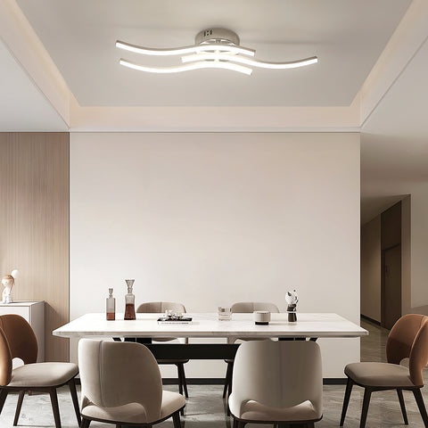 Lámpara de techo LED moderna con tres ondas paralelas - Araña plateada, 18W 60*12cm, luz cálida 3000K, 220V
