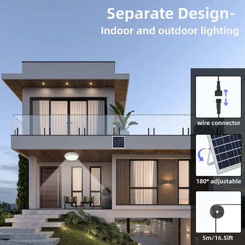 Lámpara solar para exteriores, lámpara de techo con control remoto, iluminación solar impermeable IP54 para jardín, 80 W, temperatura de color ajustable 3000 K/4500 K/6000 K