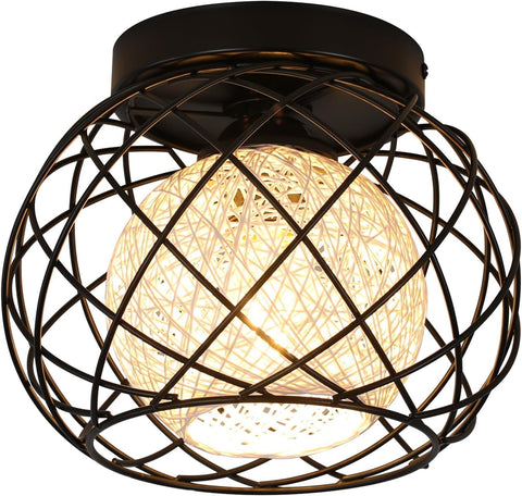 Lámpara de techo vintage E27, lámpara de techo industrial, lámpara colgante de jaula de metal negro para sala de estar, cocina, dormitorio, cafetería y bar