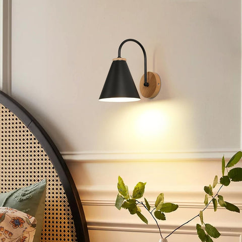 Lámpara de noche nórdica en hierro y madera (Negro, , Casquillo E27,)