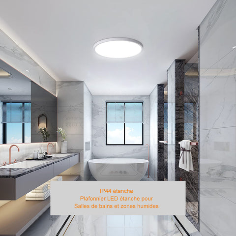 Lámpara de Techo LED Ø30cm 24W 2160LM Lámpara de Techo IP44 Lámpara de Techo LED para Baño para Dormitorio, Baño, Cocina, Pasillo, Balcón Luz 6500K Blanco Frío