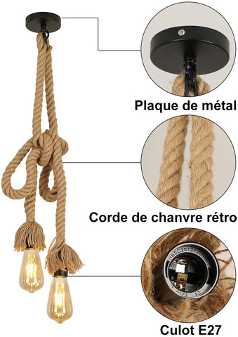 Lámpara colgante Industrial Vintage Araña 2M Cuerda ajustable 2 E27 Enchufes para sala de estar Dormitorio Comedor Oficina Bar Café