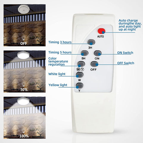 Lámpara solar para exteriores, lámpara de techo con control remoto, iluminación solar impermeable IP54 para jardín, 80 W, temperatura de color ajustable 3000 K/4500 K/6000 K