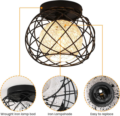 Lámpara de techo vintage E27, lámpara de techo industrial, lámpara colgante de jaula de metal negro para sala de estar, cocina, dormitorio, cafetería y bar