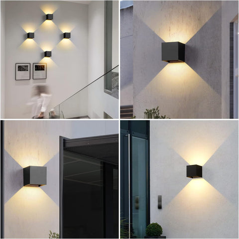 Paquete de 2 luces de pared LED para exteriores, 12 W, luces de pared para interiores con ángulo ajustable, iluminación de pared para exteriores, lámpara de pared moderna impermeable IP65 para sala de estar, dormitorio (negro) blanco cálido 3000 K