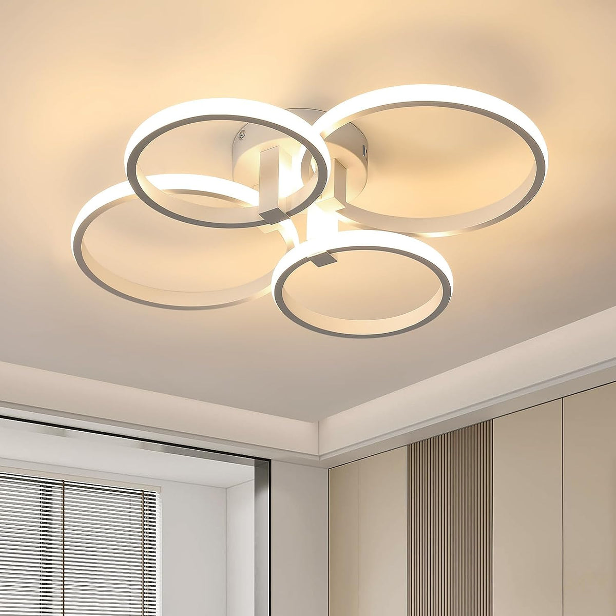 Plafonnier LED Moderne, 48W 5400LM Luminaire Plafonnier Rond, Blanc Lampe de Plafond en Aluminium, Anneau Plafond Lumière pour Salon, Chambre, Salle Manger, Cuisine, Lumière Chaude 3000K