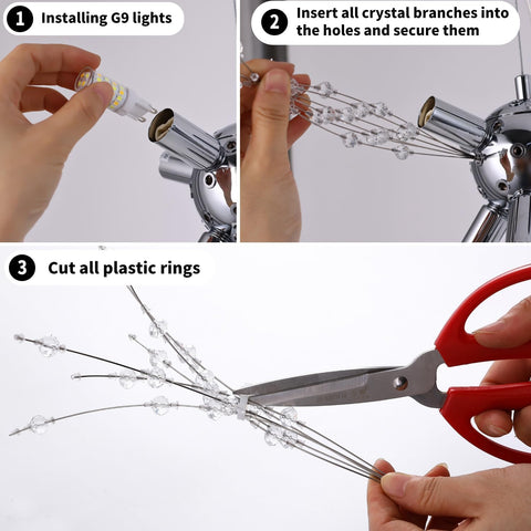 Lámpara de araña de cristal, lámpara colgante moderna de fuegos artificiales cromados, 8 luces, accesorio de iluminación colgante para sala de estar, dormitorio, comedor, cocina, pasillo (diámetro 40 cm) Bombilla no incluida