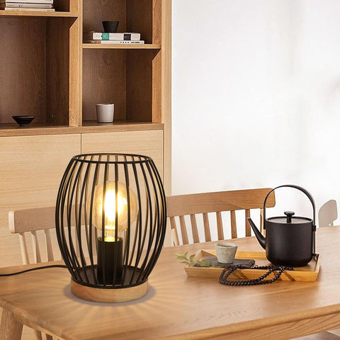 Lámpara de mesa con jaula de metal negro E27, lámpara de escritorio de 21 cm de alto, lámpara de noche interior de diseño decorativo con interruptor de botón para regalos de fiesta, dormitorio, sala de estar (sin bombilla)