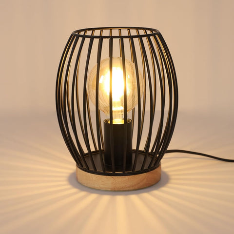 Lámpara de mesa con jaula de metal negro E27, lámpara de escritorio de 21 cm de alto, lámpara de noche interior de diseño decorativo con interruptor de botón para regalos de fiesta, dormitorio, sala de estar (sin bombilla)