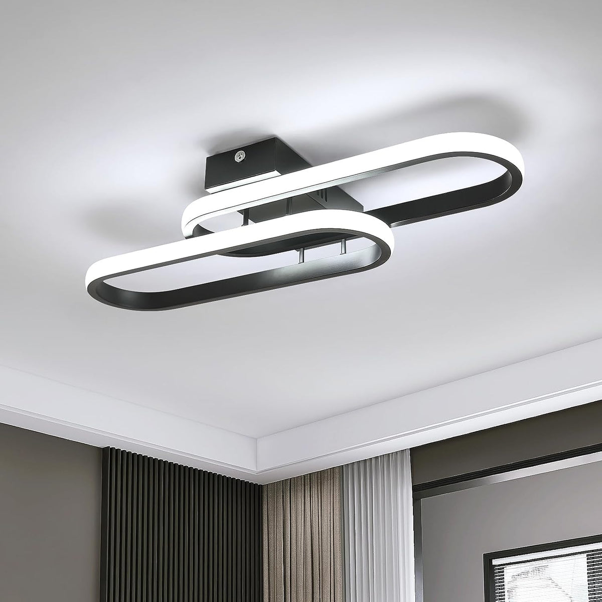 Plafonnier LED 32W 3600LM, Luminaire Plafonnier Moderne, Lampe de Plafond Acrylique pour Salon Chambre Cuisine Salle de Bain Couloir Balcon 50cm (Noir) lumière blanche froide 6500K