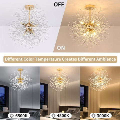 Lámparas de techo modernas de cristal, lámpara de fuegos artificiales doradas, luces de techo de cristal K9, 8 lámparas G9 de iluminación doradas para sala de estar, dormitorio, comedor, pasillo