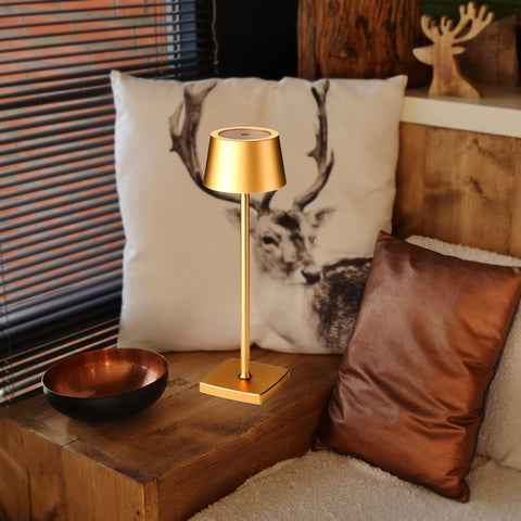 Lámpara de mesa recargable, lámpara de noche inalámbrica, lámpara inalámbrica, lámpara de mesa LED, clase de protección IP54, adecuada para jardín/mesa/mesita de noche dorada