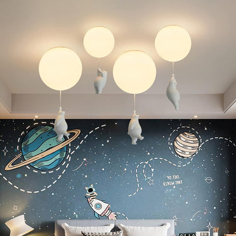 Lámpara de techo escandinava moderna con forma de oso, pantalla acrílica de 25 cm, cabezal E27 sin fuente de luz, adecuada para dormitorio, sala de estar, patio, cafetería