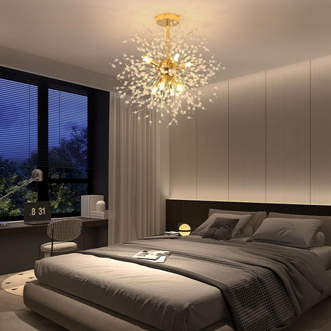 Lámparas de techo modernas de cristal, lámpara de fuegos artificiales doradas, luces de techo de cristal K9, 8 lámparas G9 de iluminación doradas para sala de estar, dormitorio, comedor, pasillo
