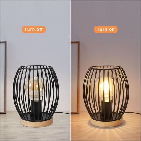 Lámpara de mesa con jaula de metal negro E27, lámpara de escritorio de 21 cm de alto, lámpara de noche interior de diseño decorativo con interruptor de botón para regalos de fiesta, dormitorio, sala de estar (sin bombilla)
