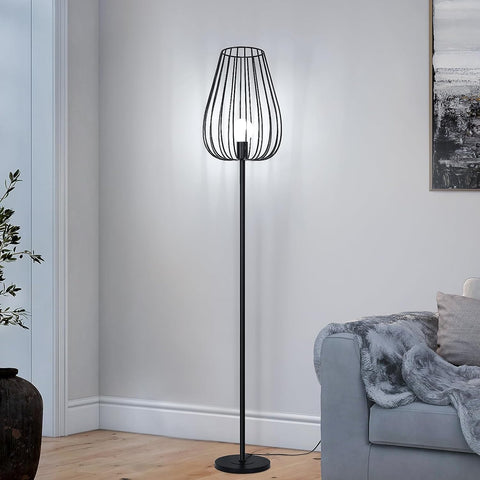 Lámpara de pie vintage con pantalla de metal, lámpara de pie con interruptor de pie, lámpara de salón de metal negro, casquillo E27 sin bombilla
