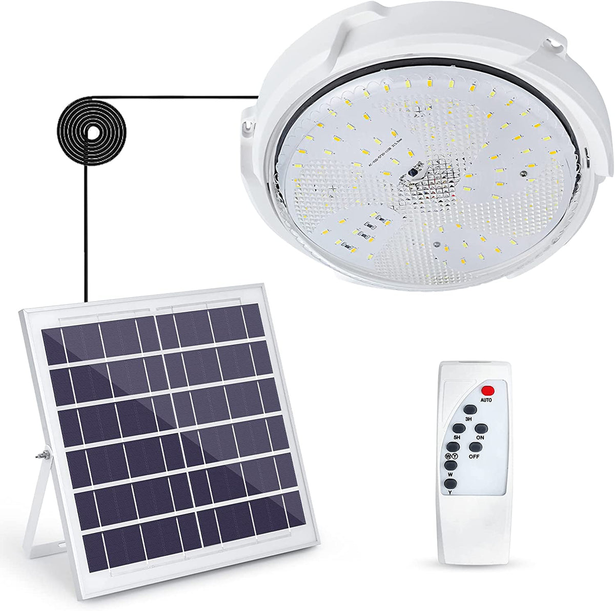 Lámpara solar para exteriores, lámpara de techo con control remoto, iluminación solar impermeable IP54 para jardín, 80 W, temperatura de color ajustable 3000 K/4500 K/6000 K