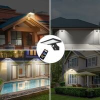 Luz solar al aire libre, 90 LED luz solar al aire libre con sensor de movimiento, 4 modos lámpara solar de seguridad impermeable al aire libre, lámpara de pared de control remoto de 3 colores para jardín patio