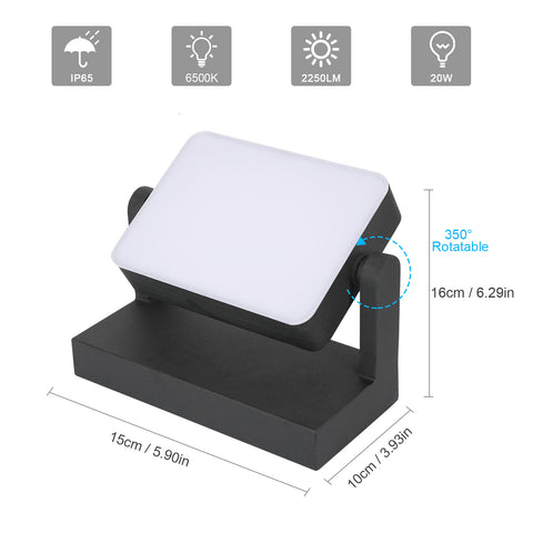 Aplique LED Exterior IP65 - 20W, 2250LM, 6500K, Rotación 360°, Aluminio Resistente