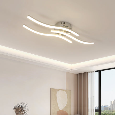 Lámpara de techo LED moderna con tres ondas paralelas - Araña plateada, 18W 60*12cm, luz cálida 3000K, 220V