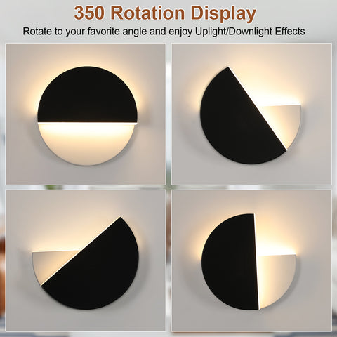 Aplique LED simple y moderno, aplique giratorio negro, luz cálida de 8W