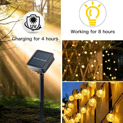 Guirnaldas de luces solares para exteriores, 9,5 M, 50 LED, 8 modos, lámparas solares con control remoto, luces de cadena para exteriores alimentadas por energía solar y USB