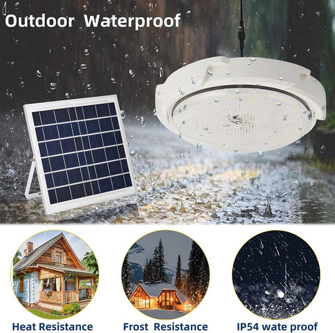 Lámpara solar para exteriores, lámpara de techo con control remoto, iluminación solar impermeable IP54 para jardín, 80 W, temperatura de color ajustable 3000 K/4500 K/6000 K