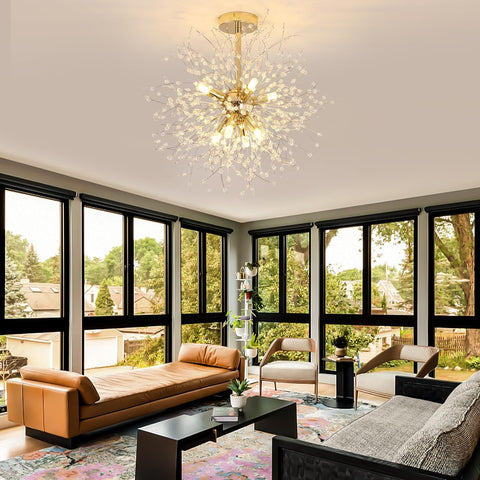 Lámparas de techo modernas de cristal, lámpara de fuegos artificiales doradas, luces de techo de cristal K9, 8 lámparas G9 de iluminación doradas para sala de estar, dormitorio, comedor, pasillo