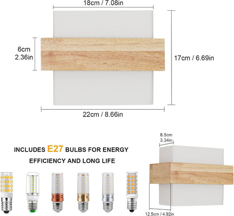 Aplique de Pared Interior de Madera E27 con Bombilla 12W Tres Colores