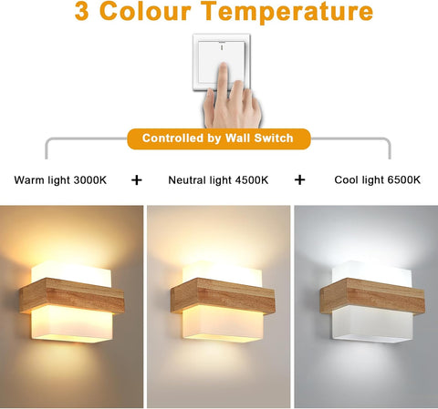 Aplique de Pared Interior de Madera E27 con Bombilla 12W Tres Colores