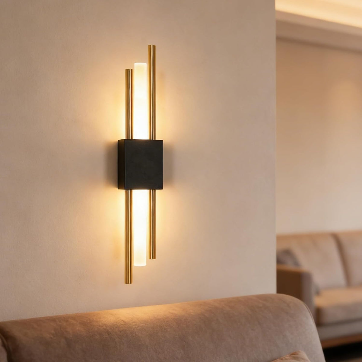 Aplique de Pared LED Interior Negro y Dorado 40CM 10W 3000K Luz Cálida