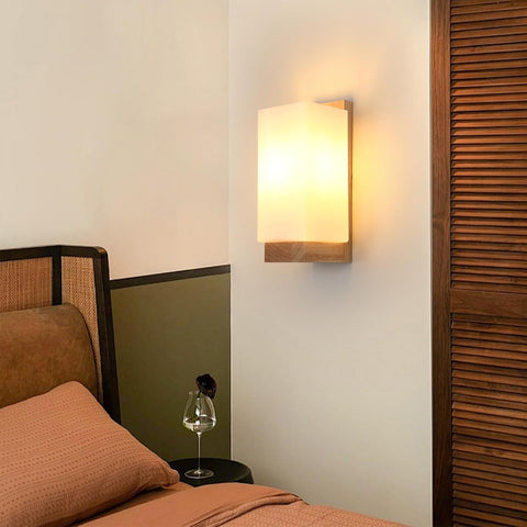 Aplique de Pared Moderno de Madera y Cristal