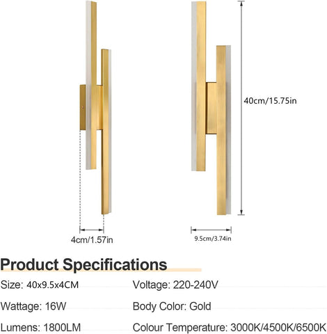 Aplique LED Dorado Moderno 16W 3 Temperaturas 1800LM