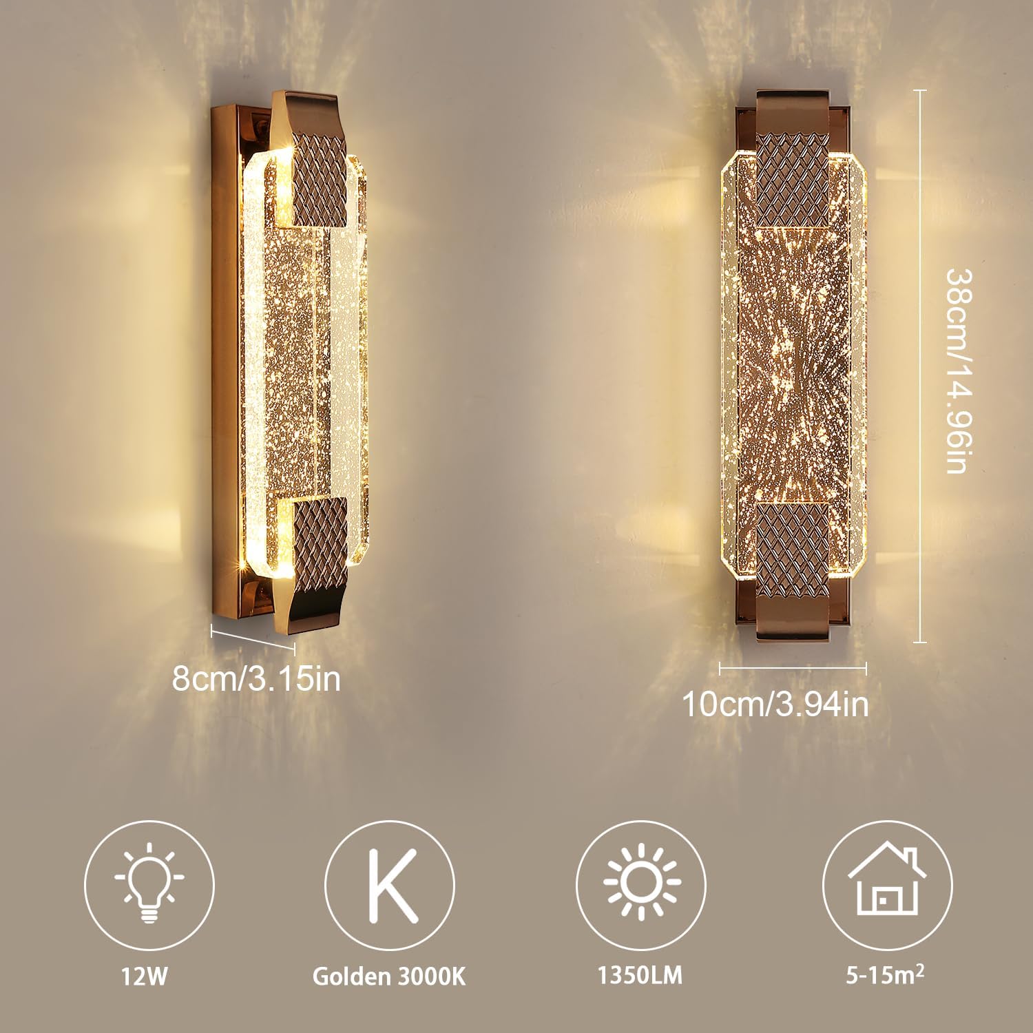 Aplique de Pared LED Crystal Gold 12W