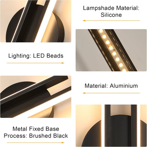 Aplique LED de Pared Moderno Negro 24W