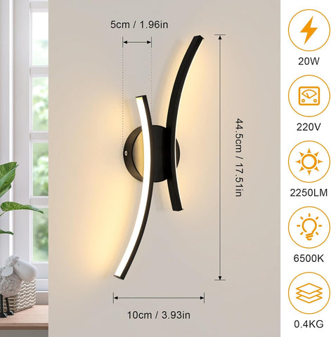 Lámpara de pared LED moderna 20W 2250LM negra